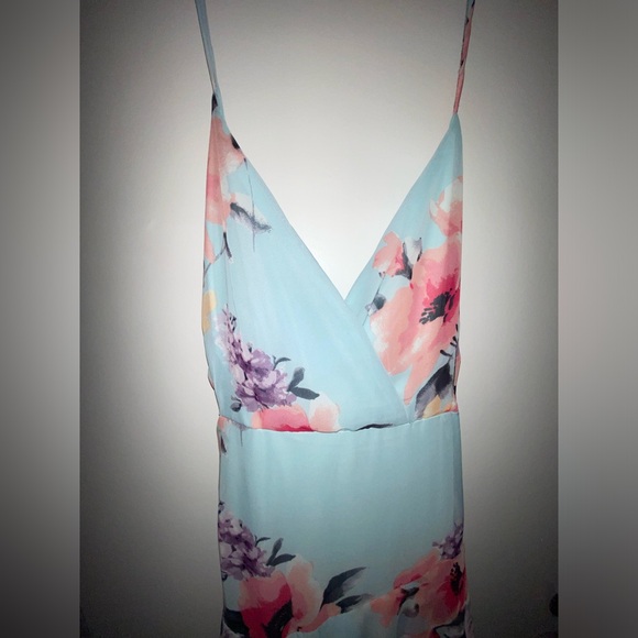 Fashion Nova 2X Maxi blue dress Dazed In Floral Spaghetti Strap cross back - Picture 5 of 9